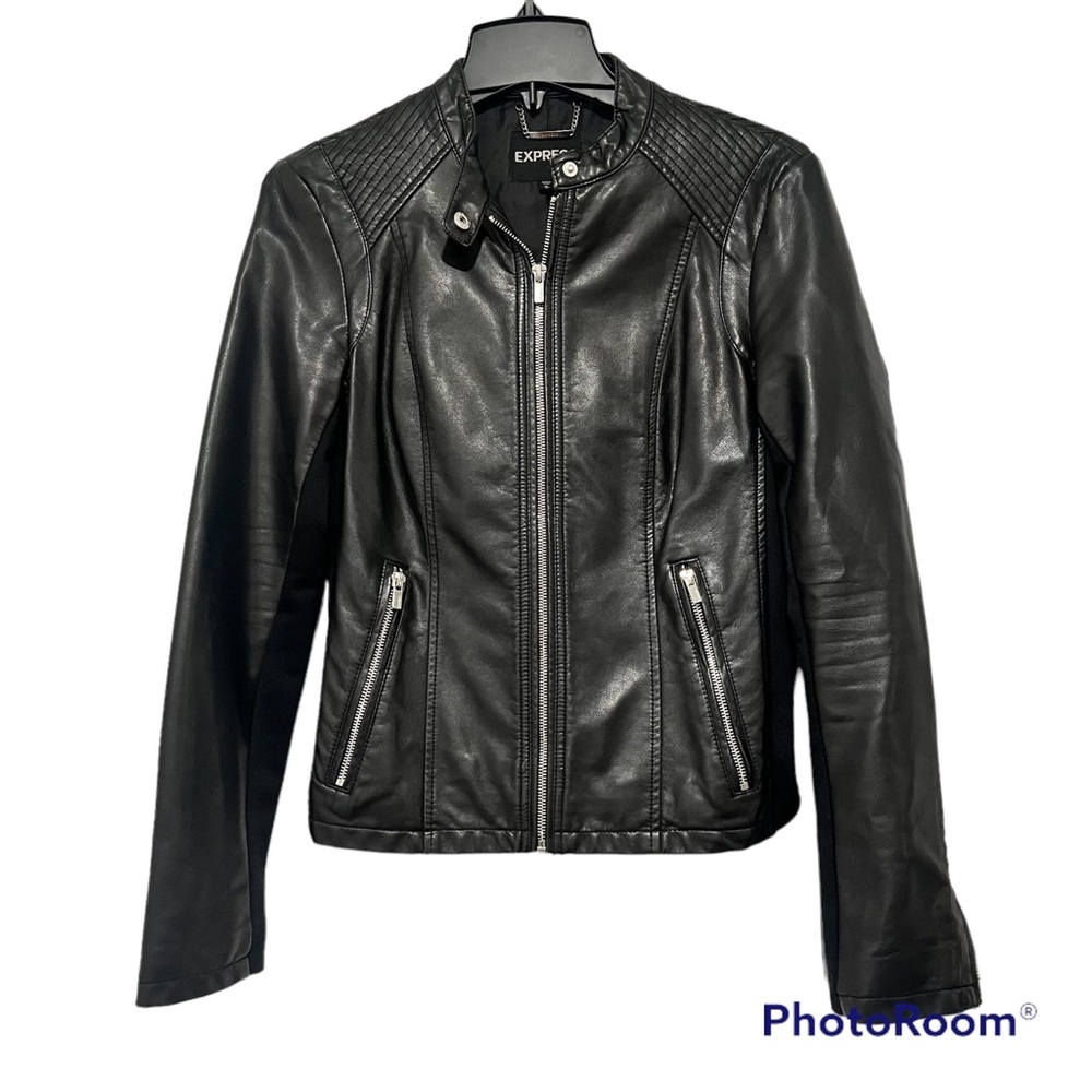 Express Black Faux Leather Mixed Media Jacket